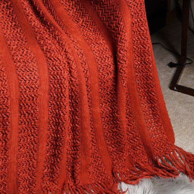 Battilo Home Solid Knit Mesh Tassels Throw Blanket Super Soft Warm Multi Color, 51 inches x 79 inches, , on-hover image number null
