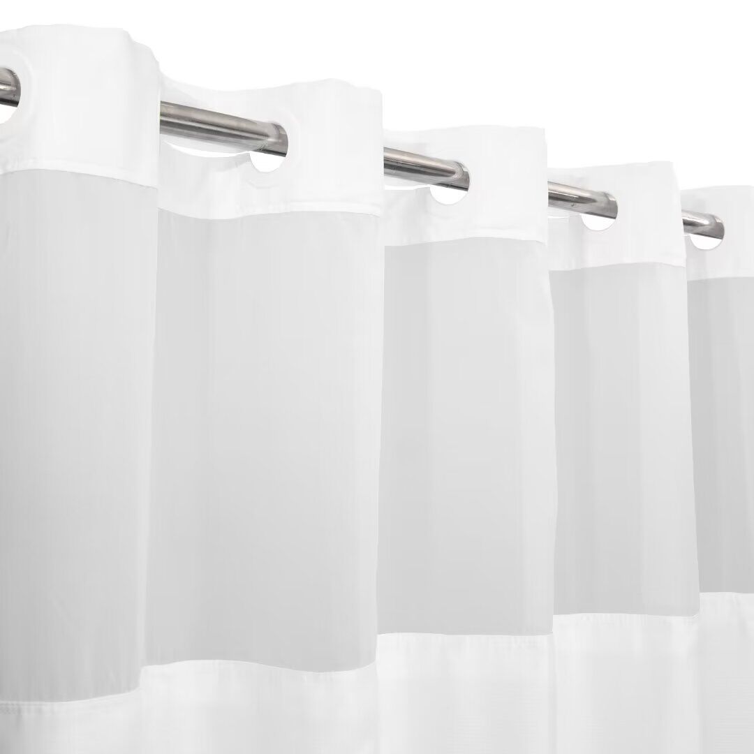 No Hook Slub Linen Texture Shower Curtain with Peva Snap-in Liner, WHITE, alternate image number 2