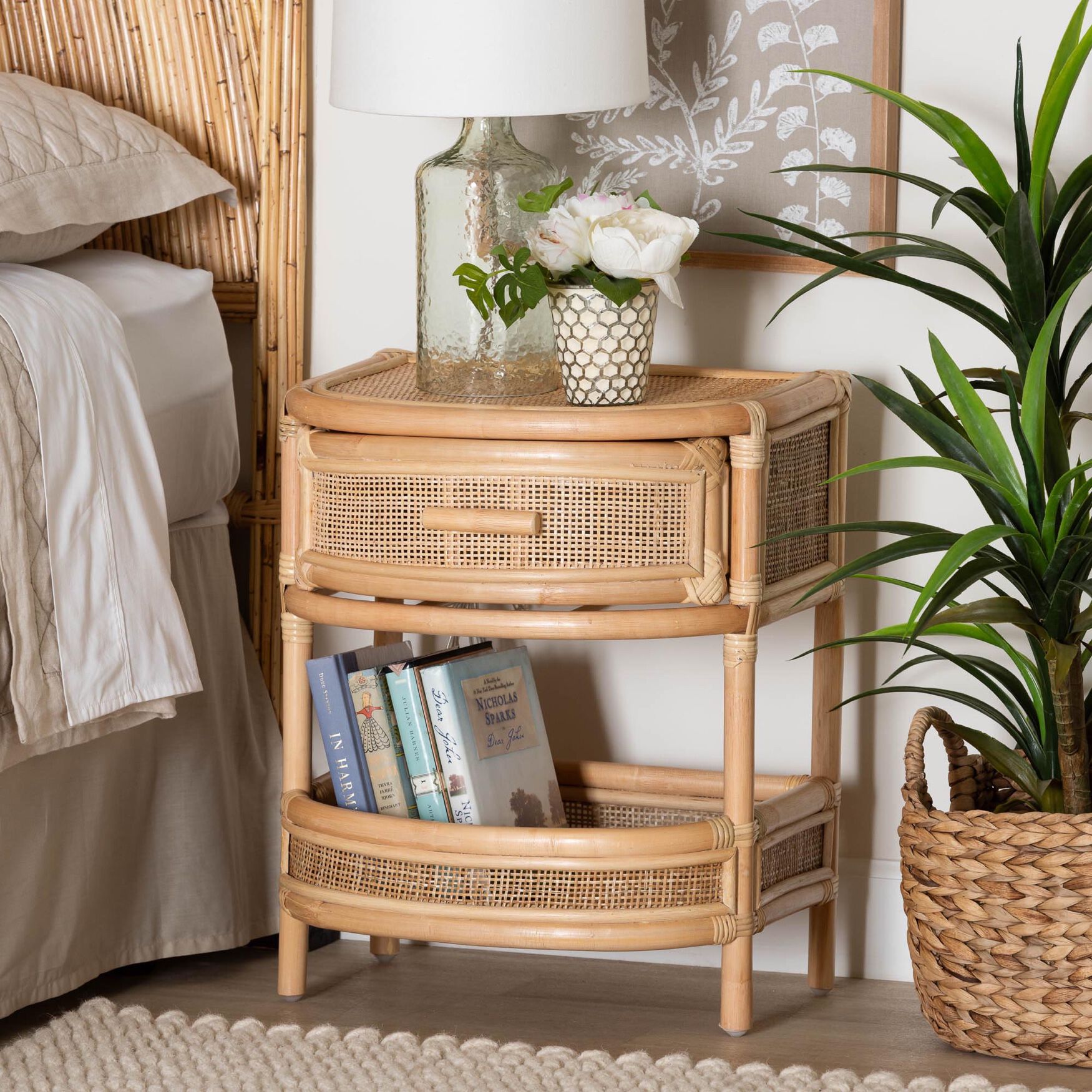 Divitia Bohemian Natural Rattan 1-Drawer Nightstand, , alternate image number 12