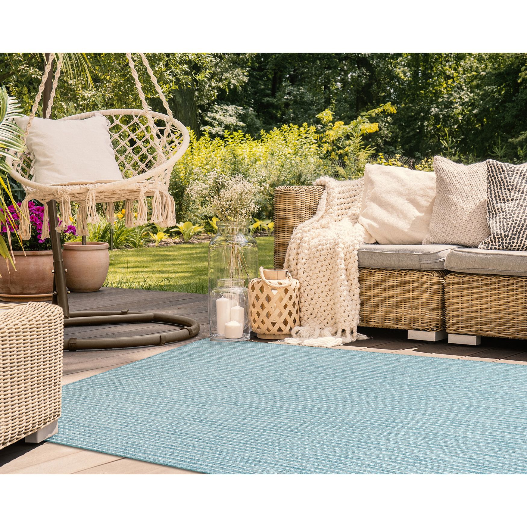 Carmel Texture Stripe Indoor/Outdoor Area Rug Aqua, , alternate image number 5