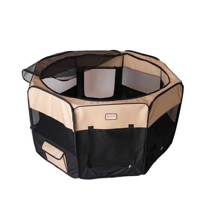 Portable Pet Dog Kitten Playpen In Black And Beige Combo, , alternate image number null