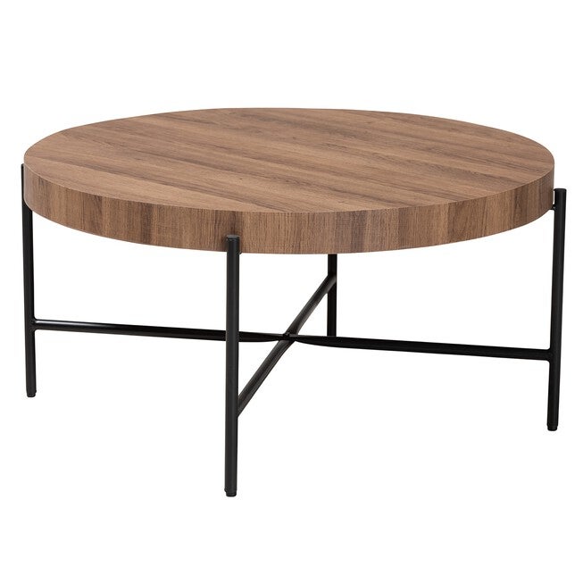 Umar Modern Industrial Walnut Brown Finished Wood And Black Metal Coffee Table, WALNUT BROWN BLACK, hi-res image number null