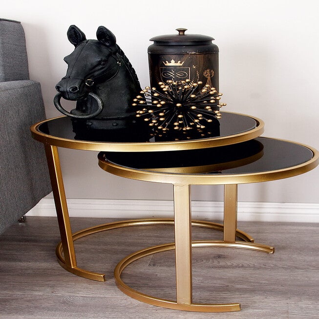 Set of 3 Gold Metal Traditional Accent Table, 21 inches, 19 inches, 17 inches, , alternate image number 8