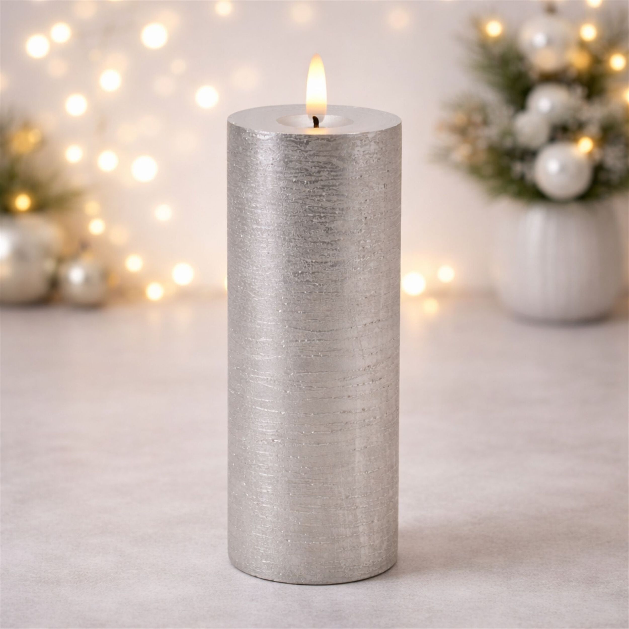 Metallic FIA Wick LED Candle (Set of 2), SILVER, hi-res image number 0
