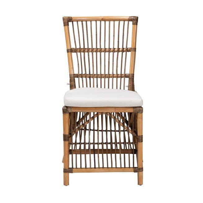 Kim Modern Bohemian White Fabric And Natural Brown Rattan Dining Chair, , on-hover image number null