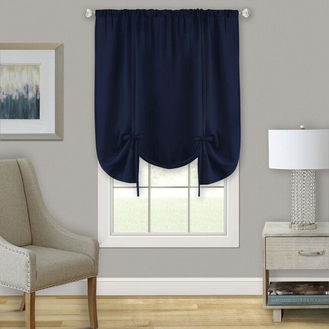 Darcy Window Curtain Tie Up Shade - 58x63, NAVY, hi-res image number null