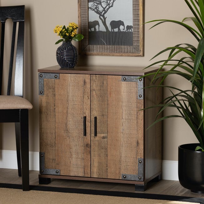 Cyrille Farmhouse Rustic Wood 2-Door Shoe Cabinet Furniture, , alternate image number null