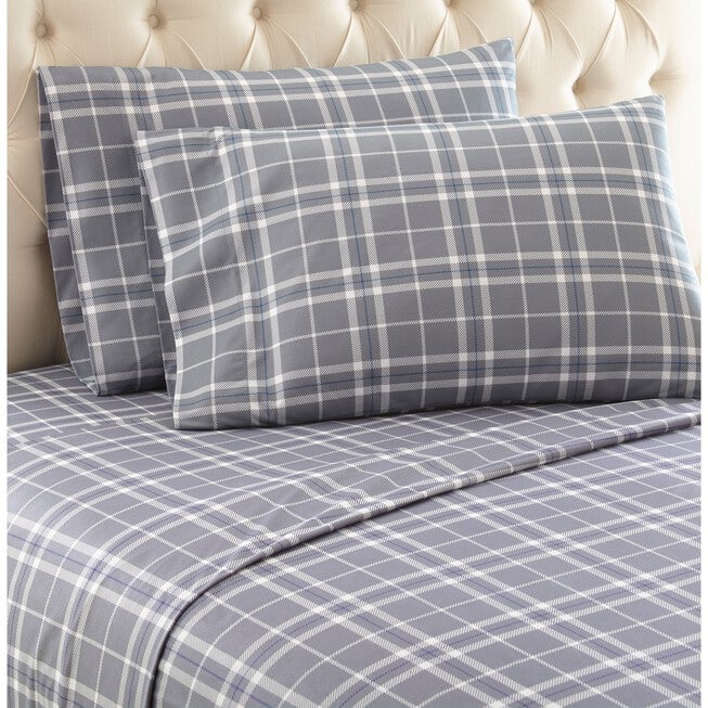Micro Flannel® Plaid Grey Print Sheet Set, PLAID GRAY, hi-res image number 0