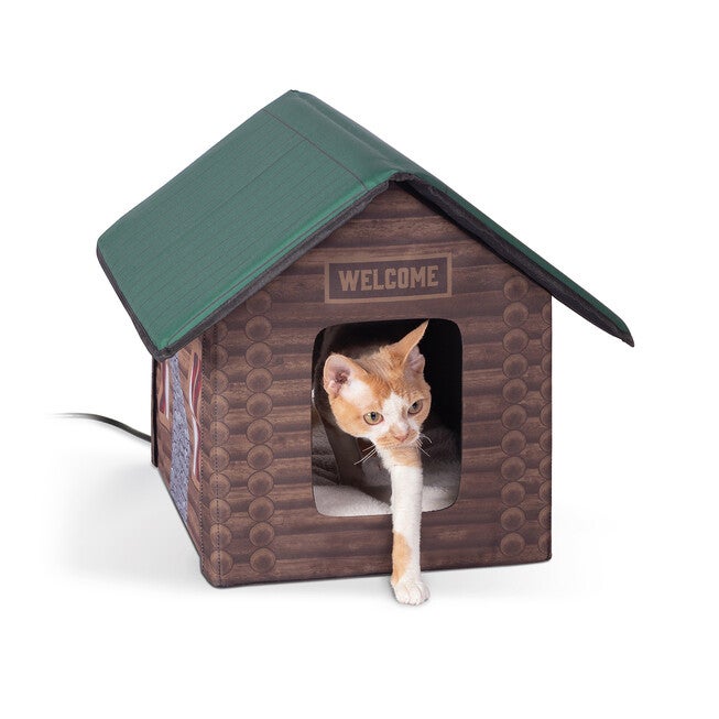Outdoor Heated Pet House Log Cabin, BROWN, hi-res image number null
