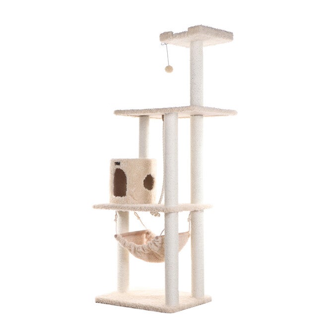 Real Wood 70 inches Ultra Thick Faux Fur Covered Cat Condo House, , alternate image number null