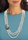 Silver Tone Multi Strand Cameo Necklace Cultured Freshwater Pearl 28", , alternate image number 2