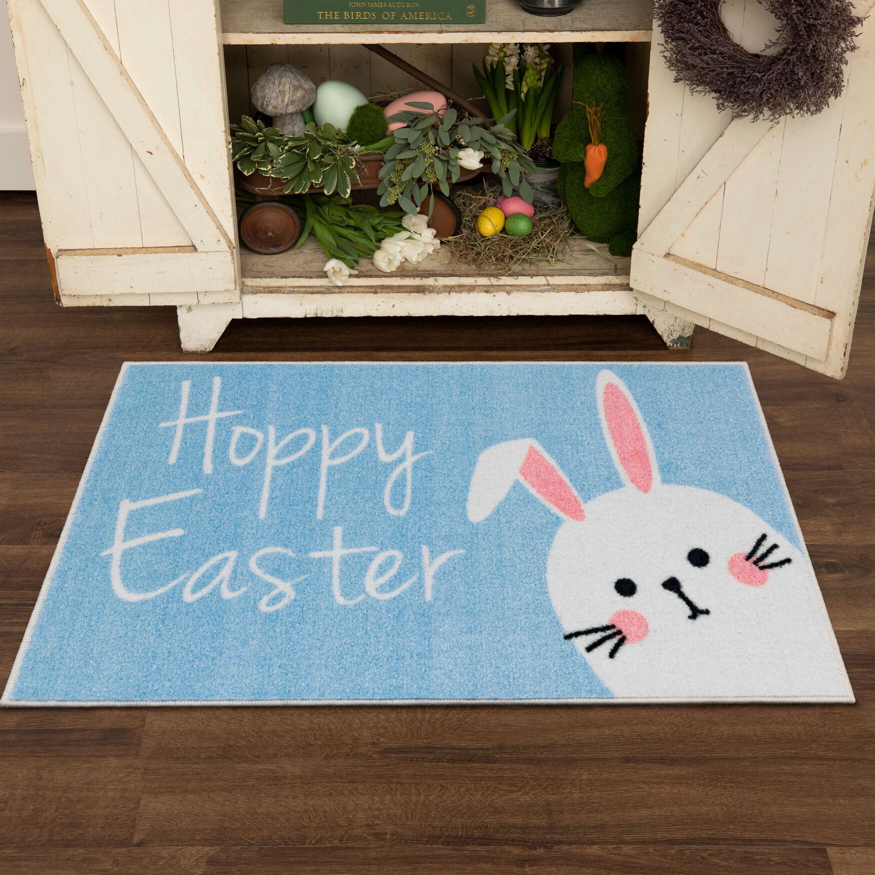 Hoppy Easter Bunny Light Blue Kitchen Rug, , alternate image number 6