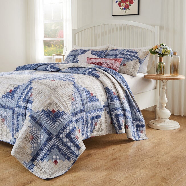 Cottage Cabin Calico Patchwork Print Quilt Set, Calico, 3-Piece King, CALICO, hi-res image number null