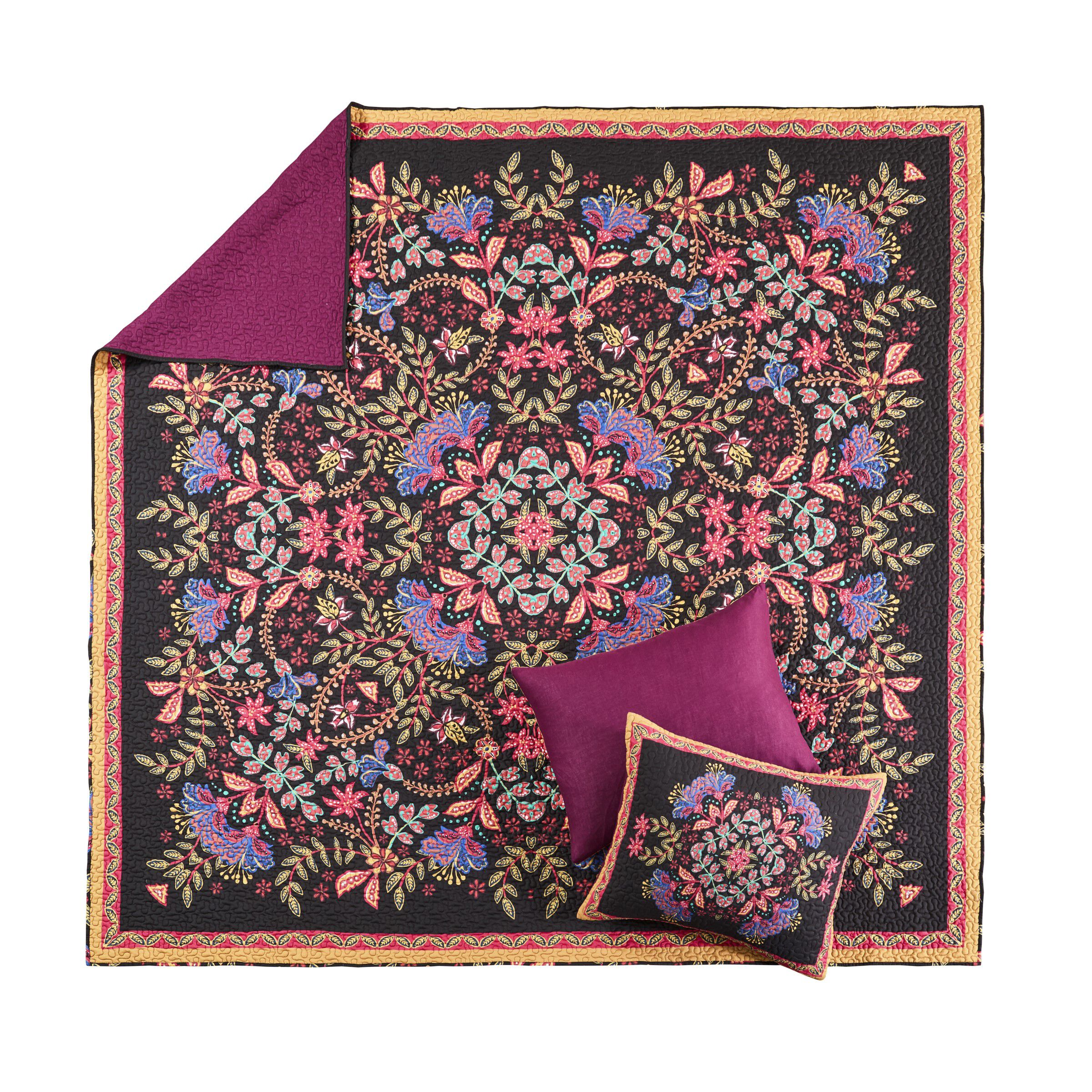 Jessa Ornate Botanical Finely Stitched Quilt Set, MIDNIGHT, alternate image number 1