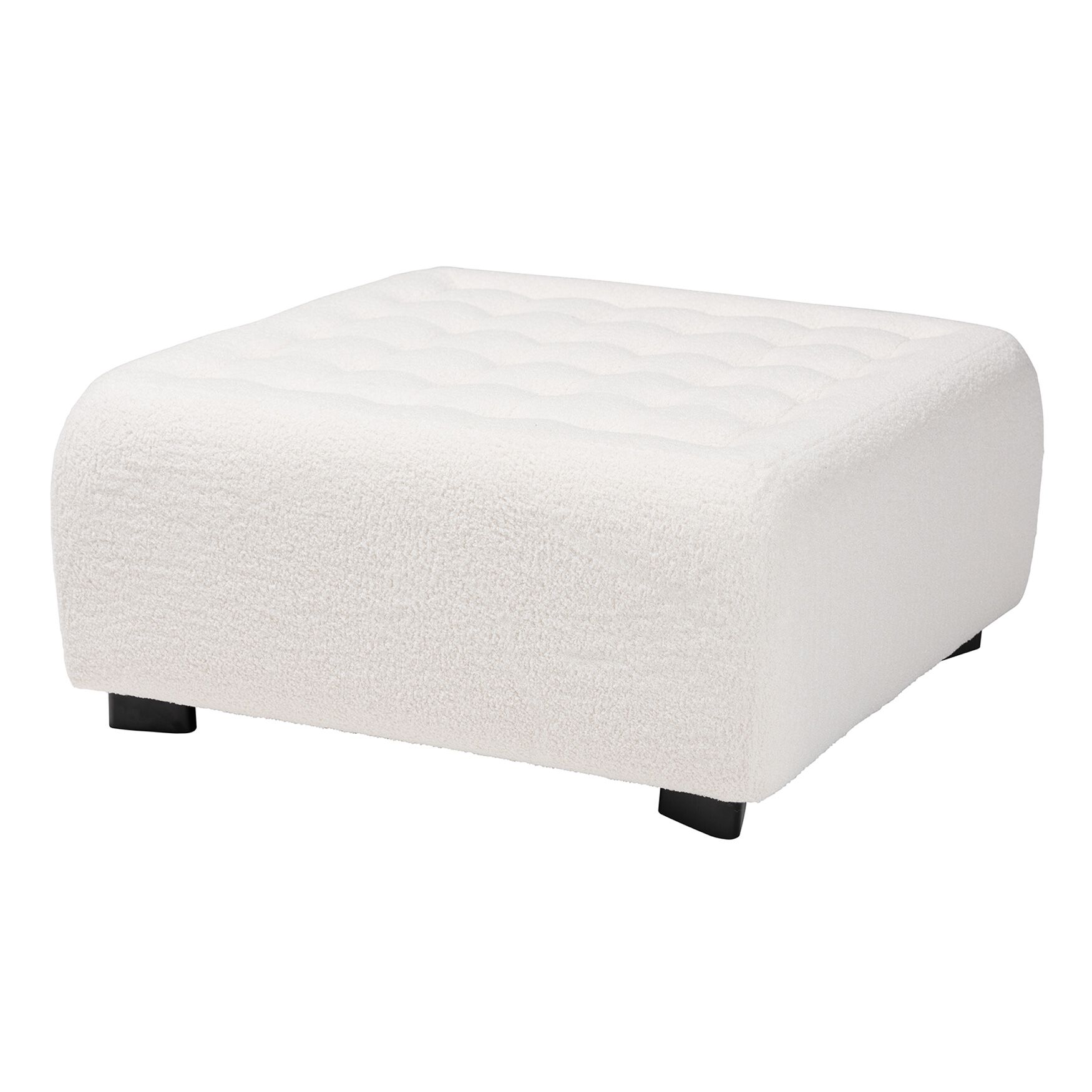Athena Modern And Contemporary Ivory Boucle Upholstered And Black Finished Wood Square Ottoman, IVORY, hi-res image number 0