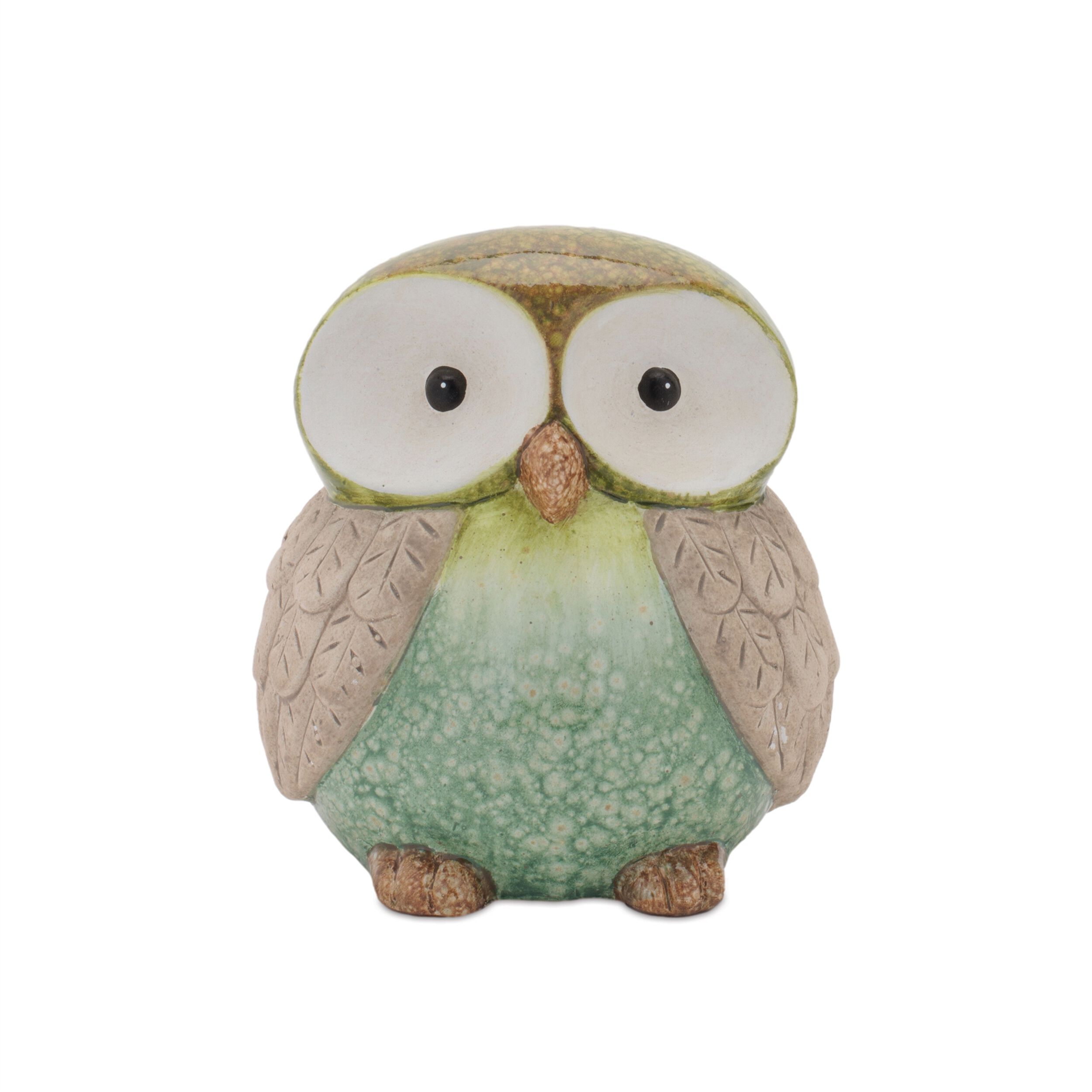 Terra Cotta Owl Decor Set of 2, GREEN BLUE, alternate image number 3