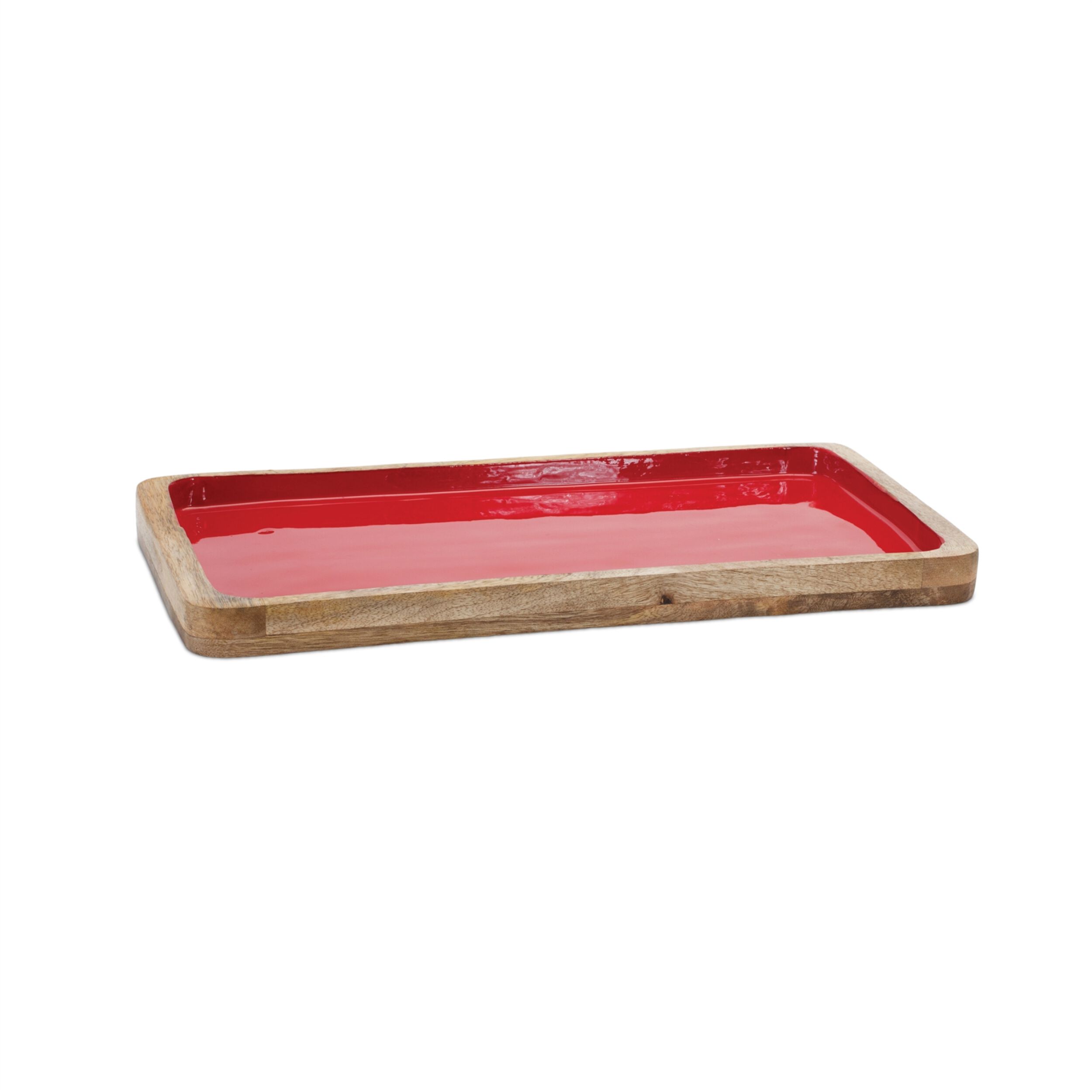 Red Wooden Tray (Set of 2), RED/BROWN, alternate image number 2