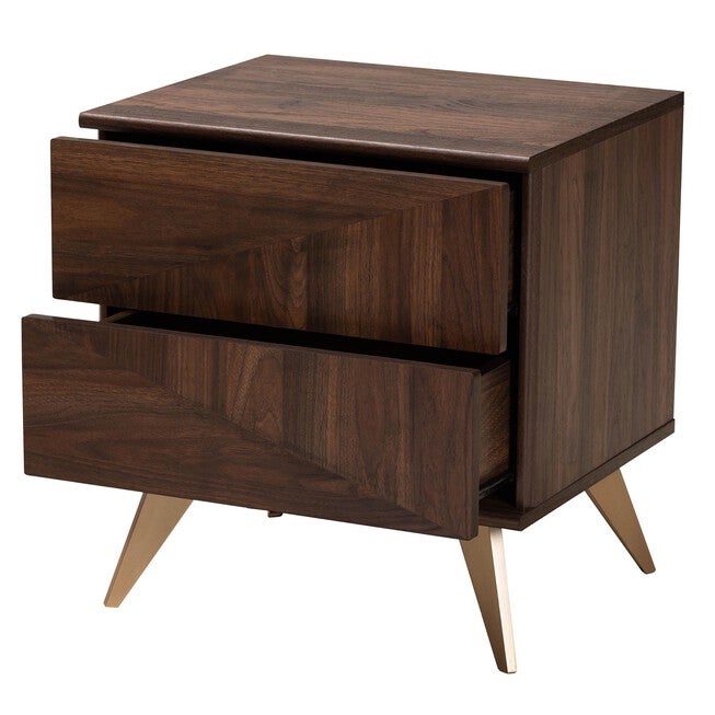 Graceland Mid-Century Modern Transitional Walnut Brown Finished Wood 2-Drawer Nightstand, , on-hover image number null