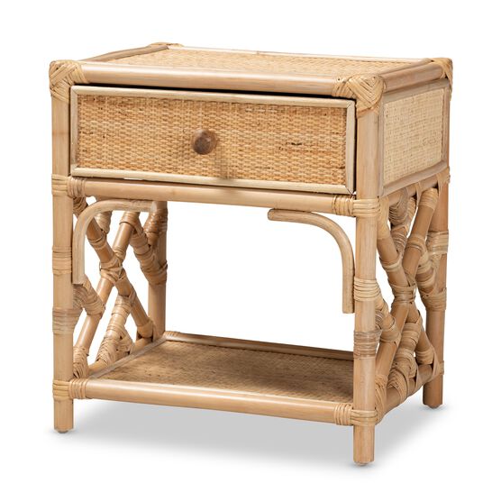 Camara Modern Bohemian Natural Brown Rattan 1-Drawer Nightstand, NATURAL BROWN, hi-res image number null