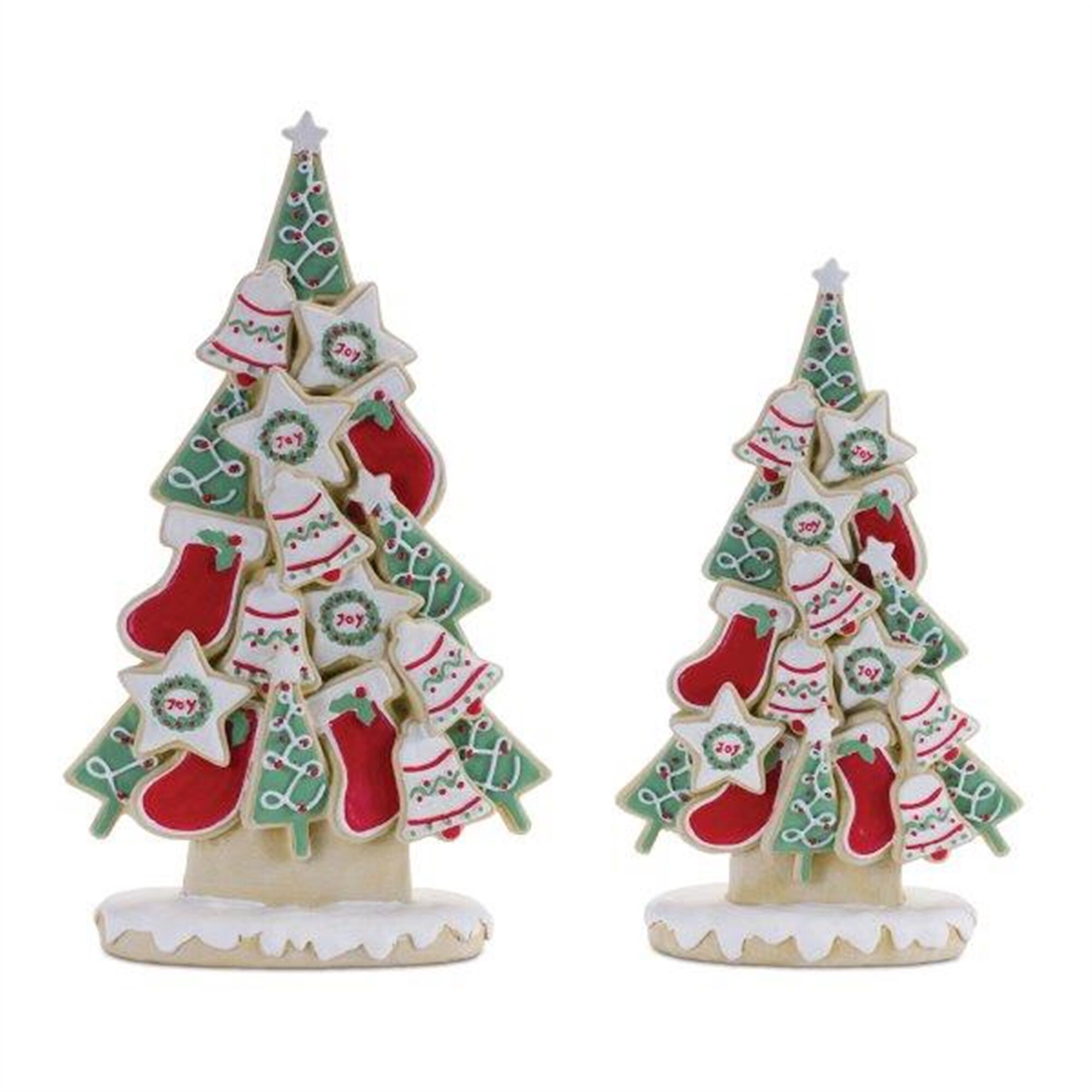 Frosted Christmas Cookie Pine Tree (Set of 2), GREEN RED WHITE, hi-res image number 0