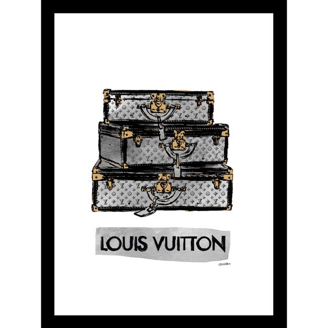Louis Vuitton Trunks Black/Grey 14 inches x 18 inches Framed Print, BEIGE, hi-res image number null