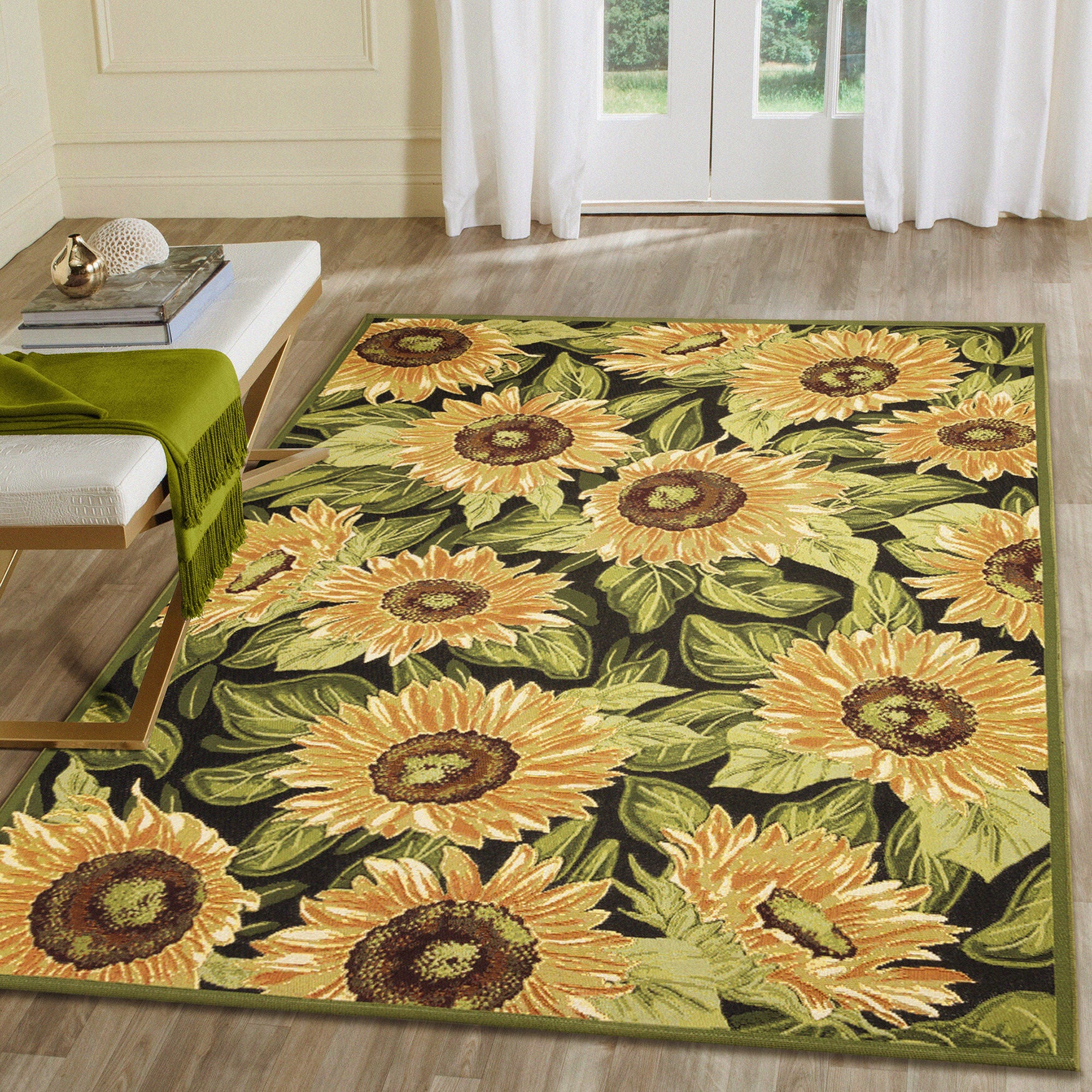 Liora Manne Marina Sunflowers Indoor/Outdoor Area Rug Black 3 feet 3 inches x 4 feet 11 inches, , alternate image number 9