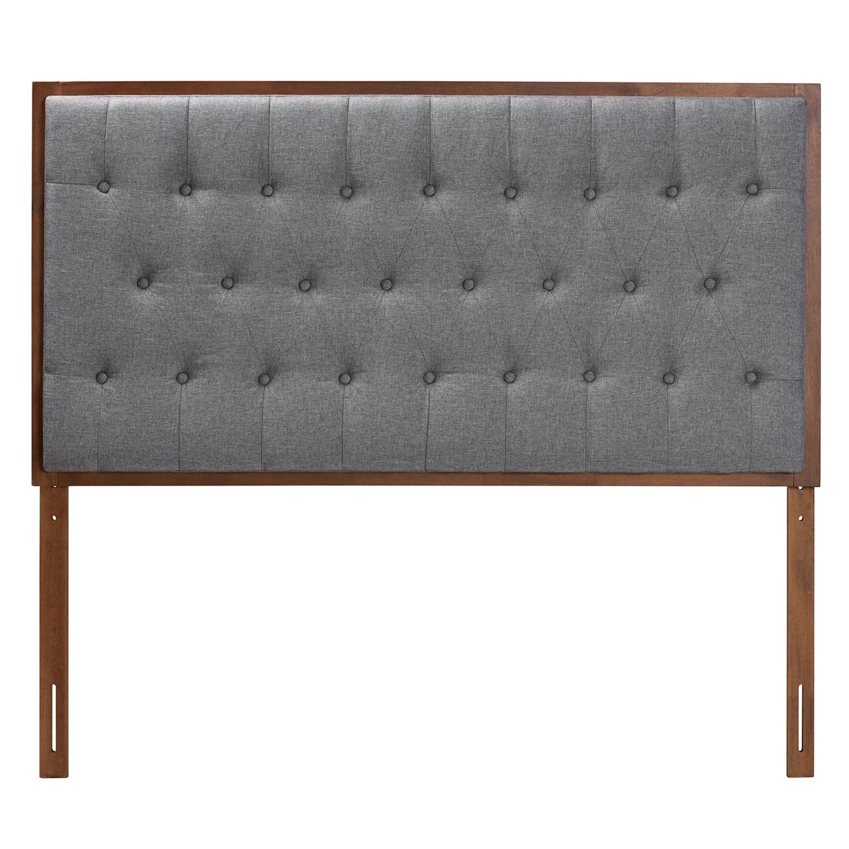 Harumi Classic And Traditional Grey Fabric And Walnut Brown Finished Wood King Size Headboard, , on-hover image number 1