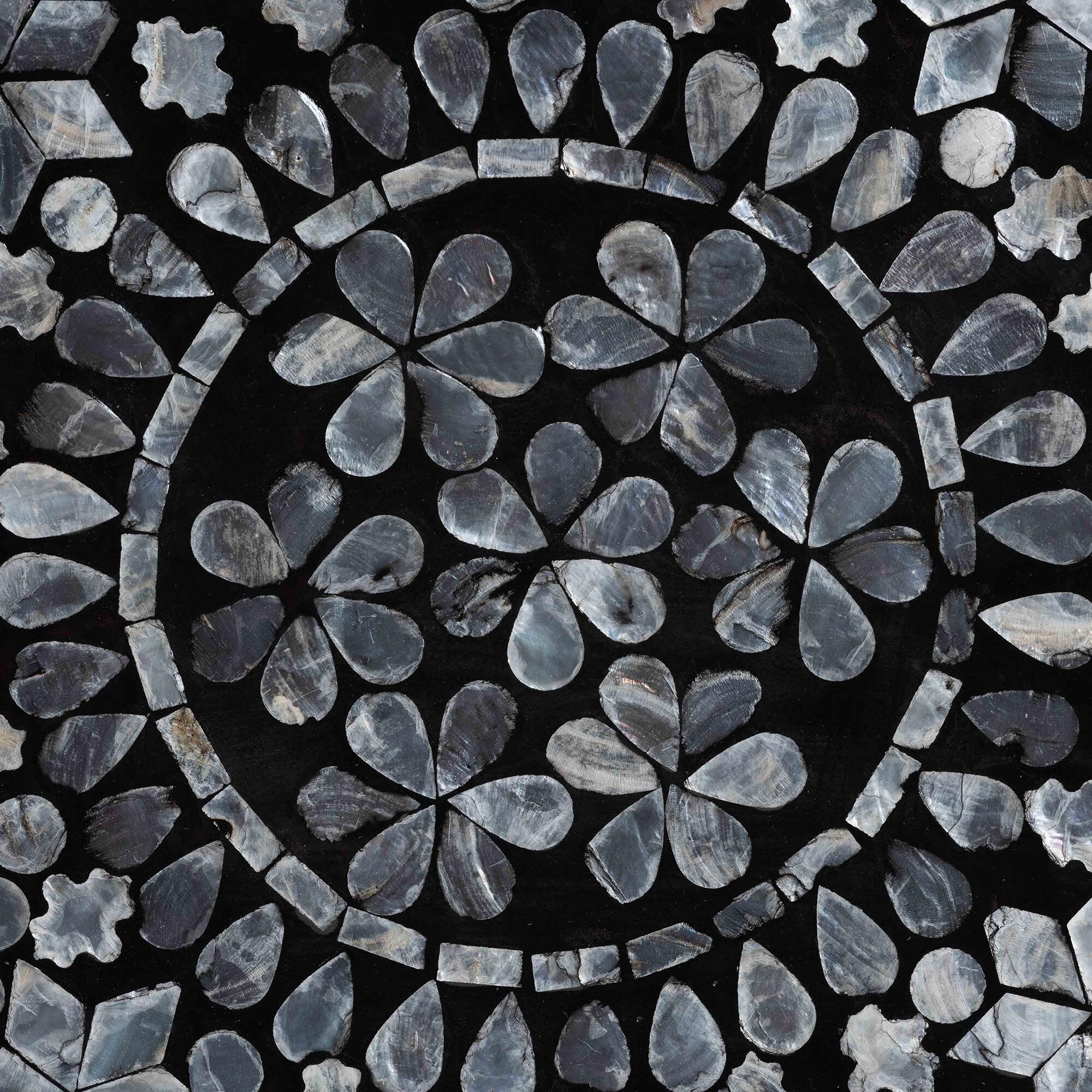 Elara Coastal Black and White Mother of Pearl Capiz Shell End Table, BLACK, alternate image number 6