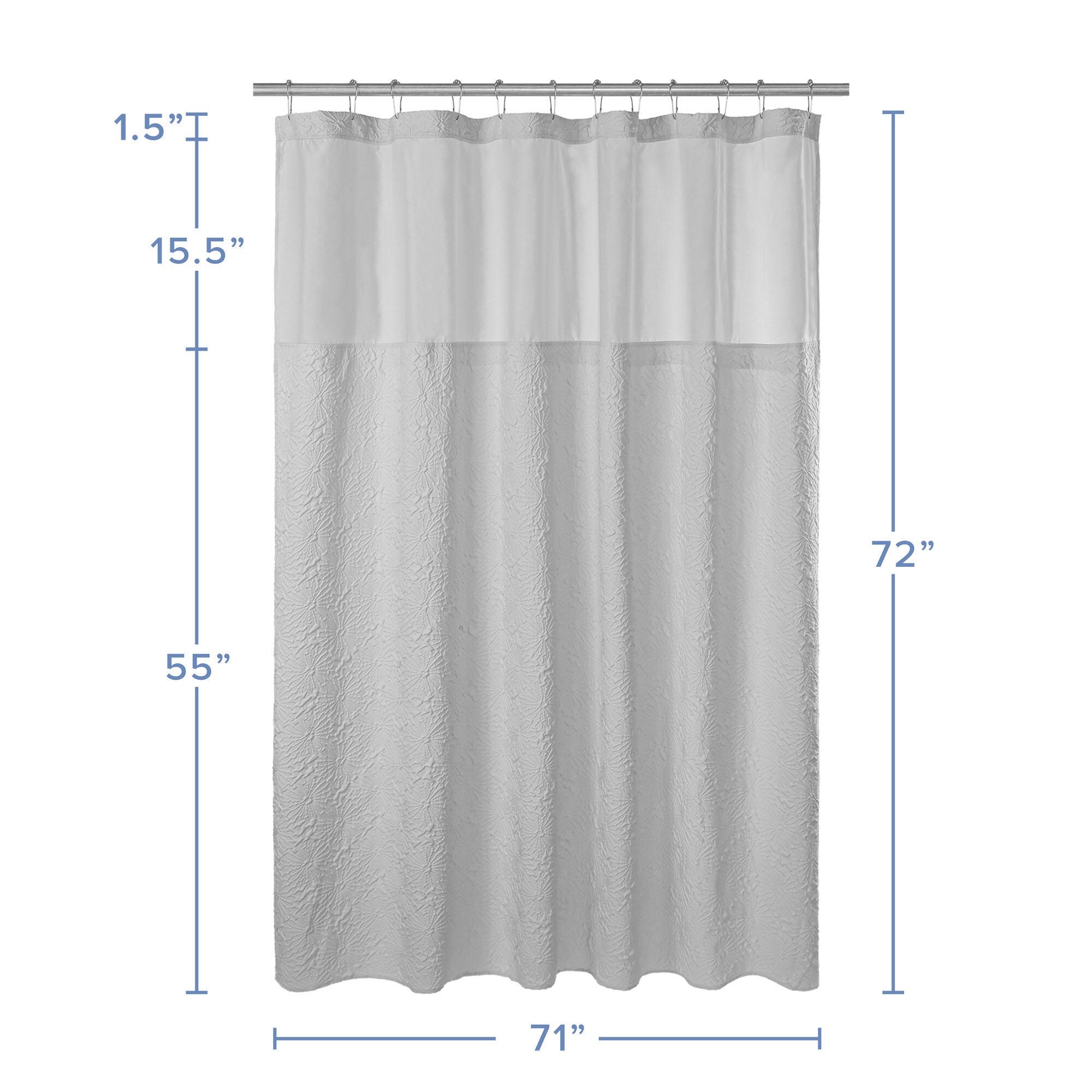 Starburst Crinkle Shower Curtain with Snap-in Liner, Hooks Included, LIGHT GREY, alternate image number 6