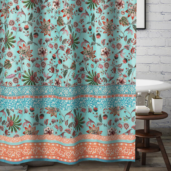 Audrey Turquoise Bath Shower Curtain, TURQUOISE, hi-res image number null