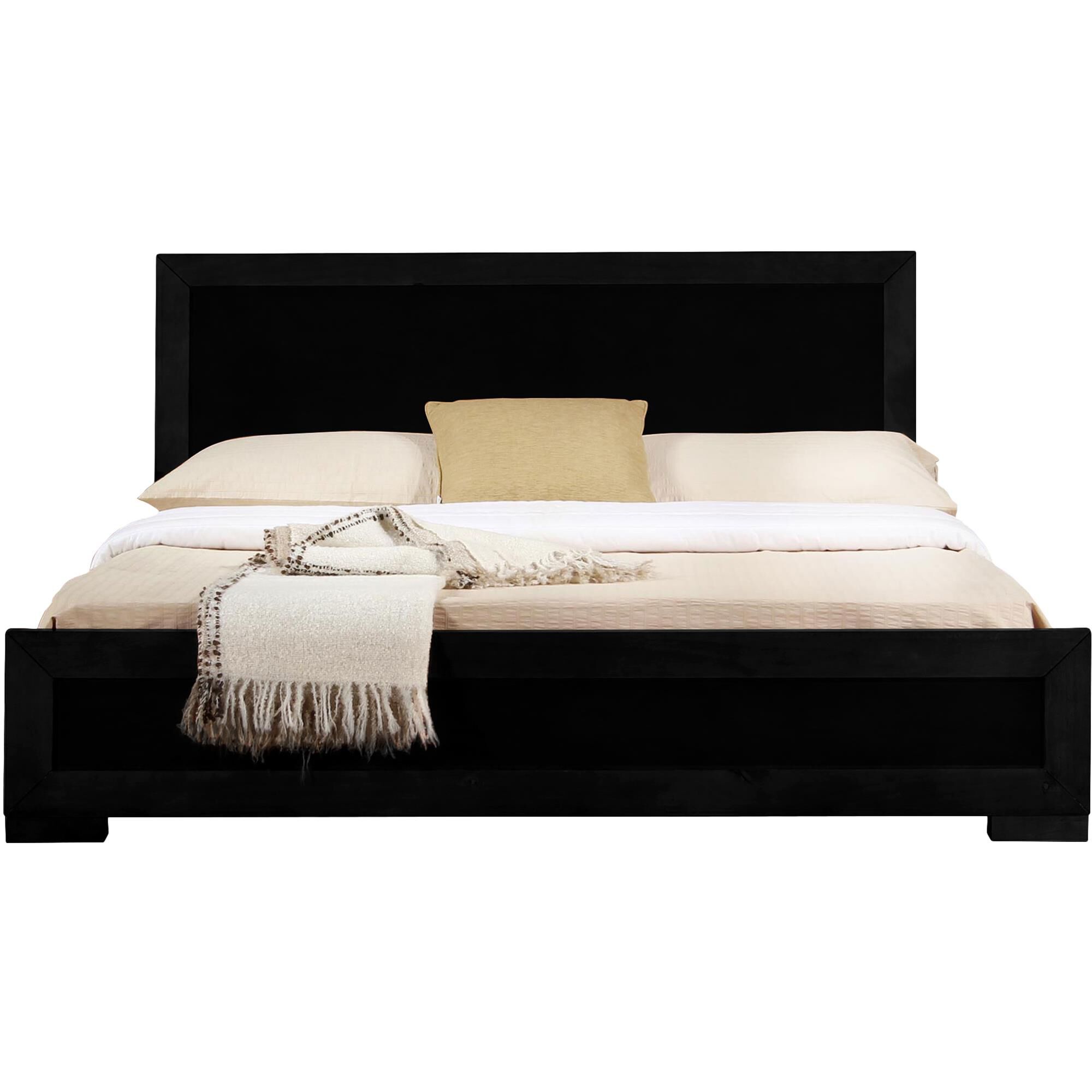 Trent Wooden Platform Bed in Black, Queen with 2 Nightstands, BLACK, alternate image number 2