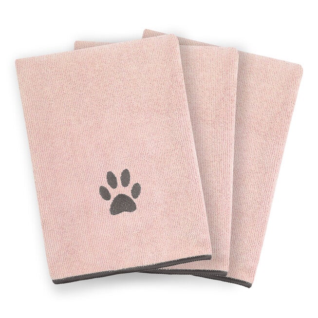 Embroidered Microfiber Pet Towel, Small, 3 Pieces Paw Blush, PAW BLUSH, hi-res image number 0