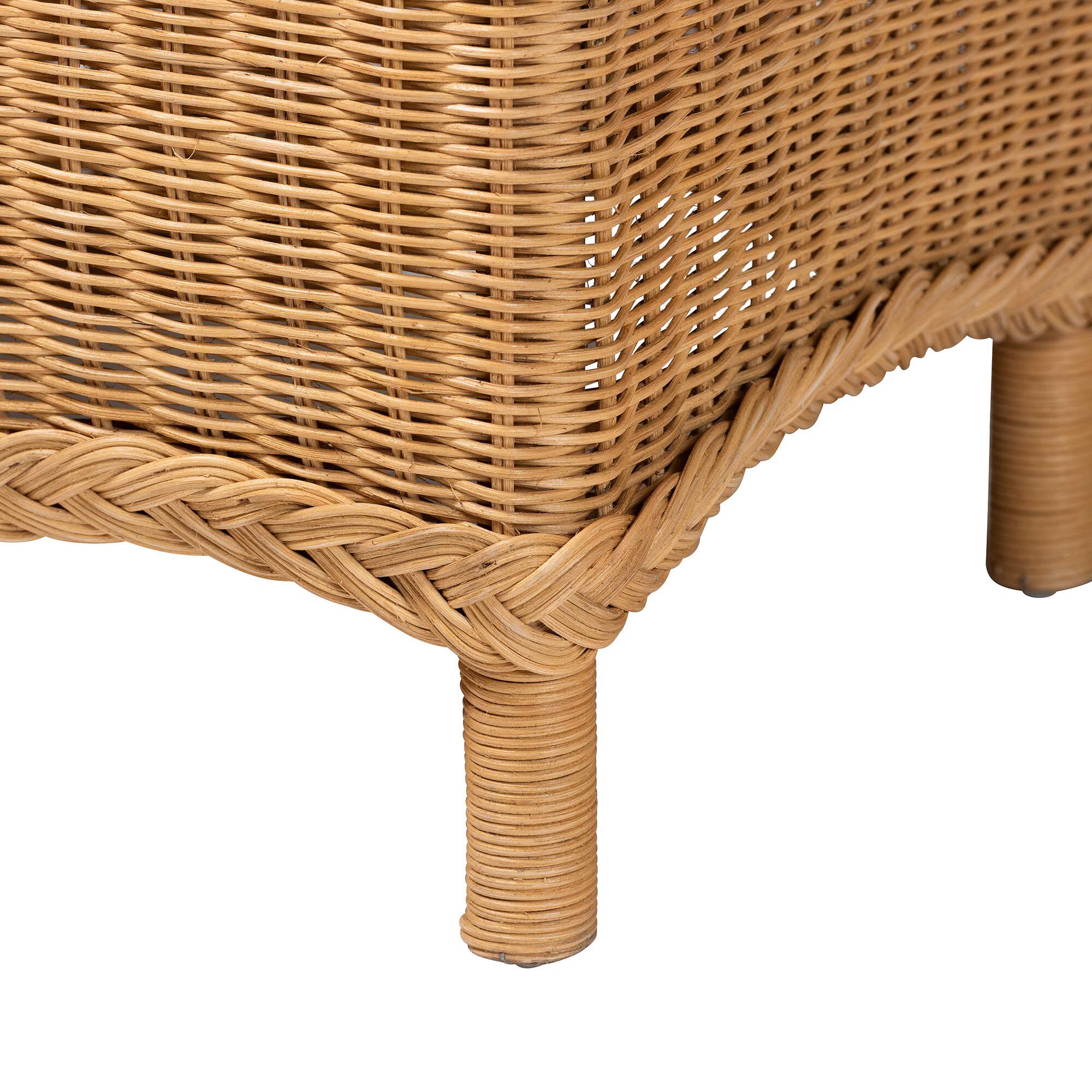 Erla Bohemian Light Honey Rattan Accent Bench with Scallop border, LIGHT, alternate image number 5