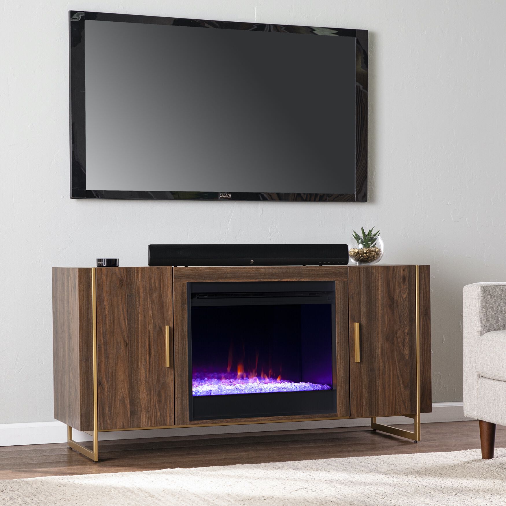 Dashton Color Changing Fireplace W Media Storage, BROWN, hi-res image number 0