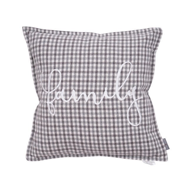 Brenner Plaid Family Sentiment Square Pillow, GRAY, hi-res image number null