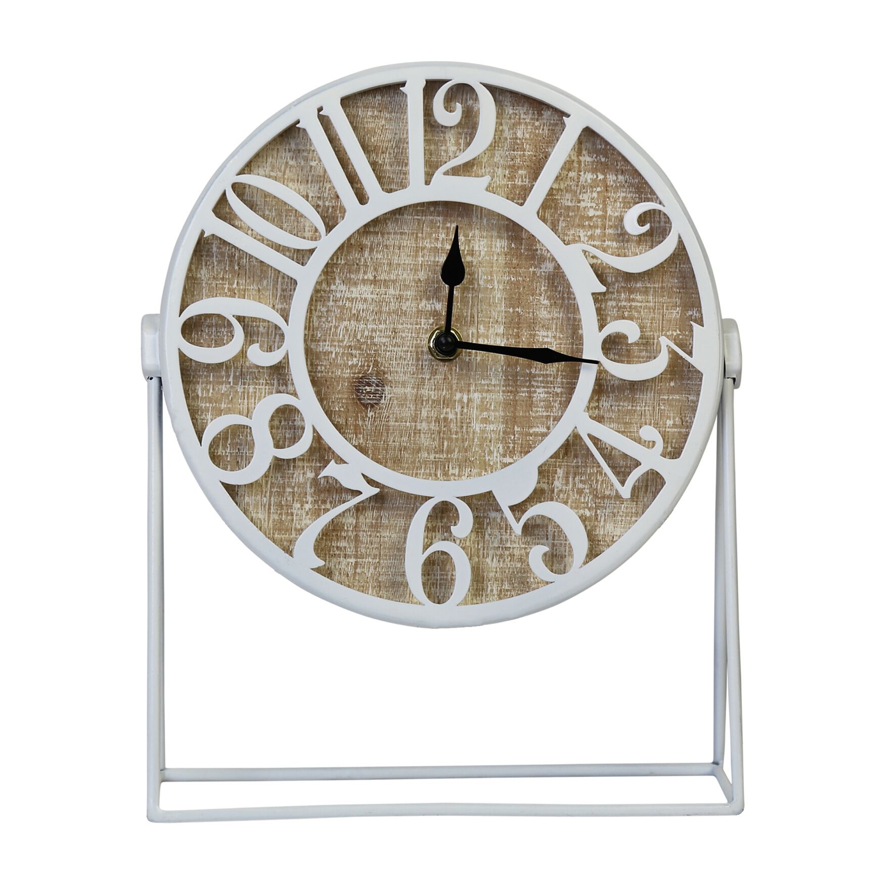 Dominick Wood and Metal White Table Clock, WHITE, hi-res image number 0