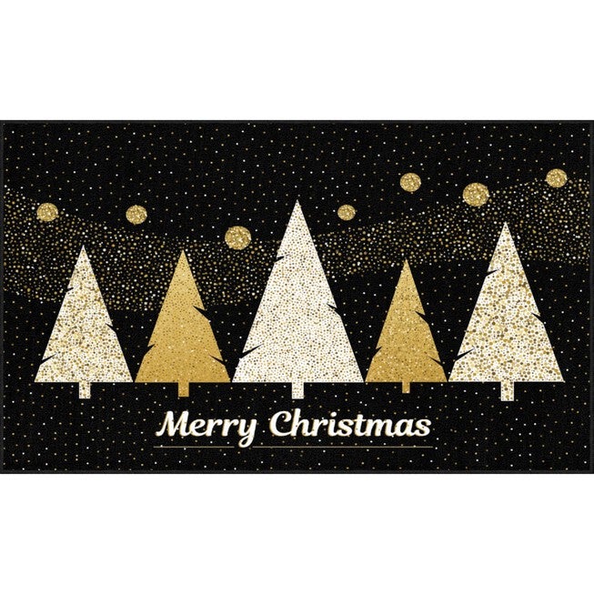 Merry Polkadot Trees Gold Kitchen Rug, GOLD, hi-res image number 0