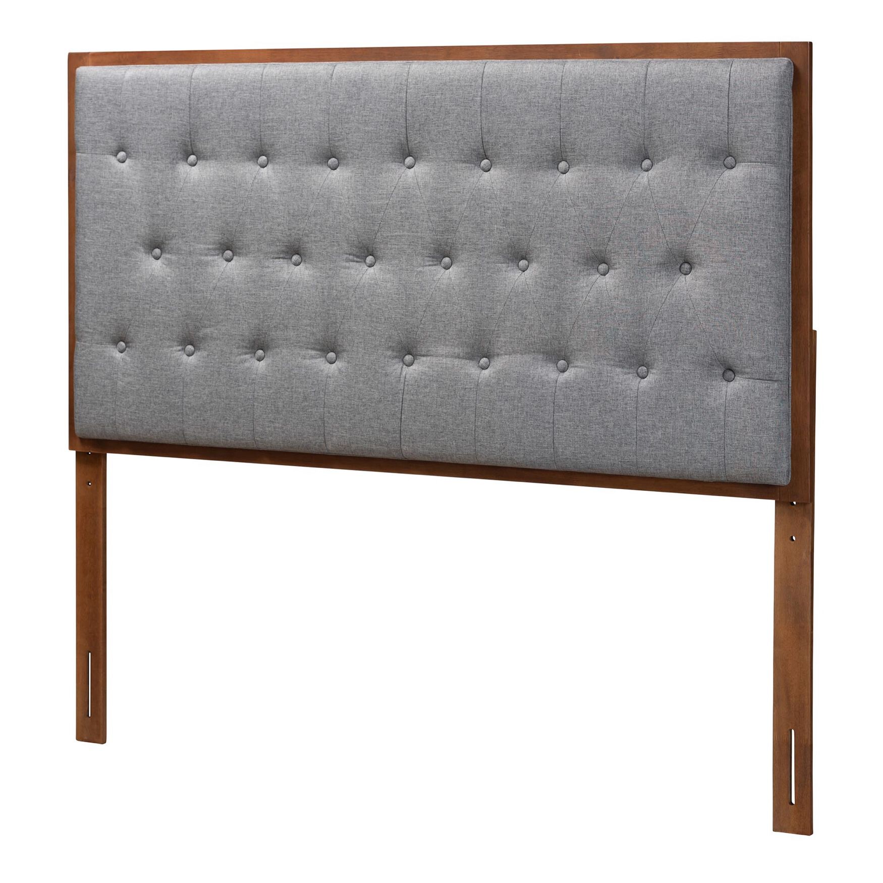 Harumi Classic And Traditional Grey Fabric And Walnut Brown Finished Wood King Size Headboard, GREY WALNUT BROWN, hi-res image number 0