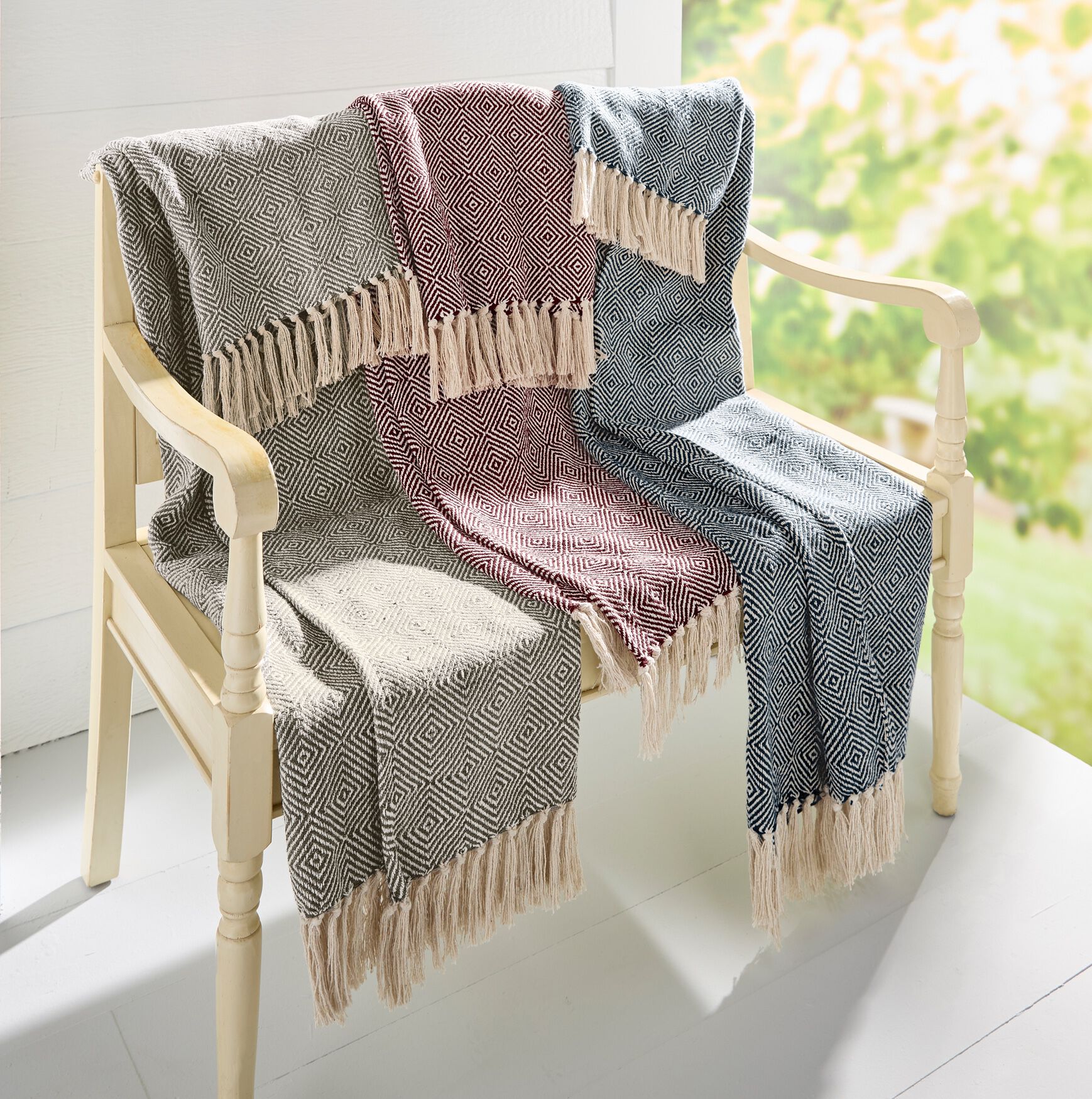 Diamond Woven Throw, BEIGE, on-hover image number 1