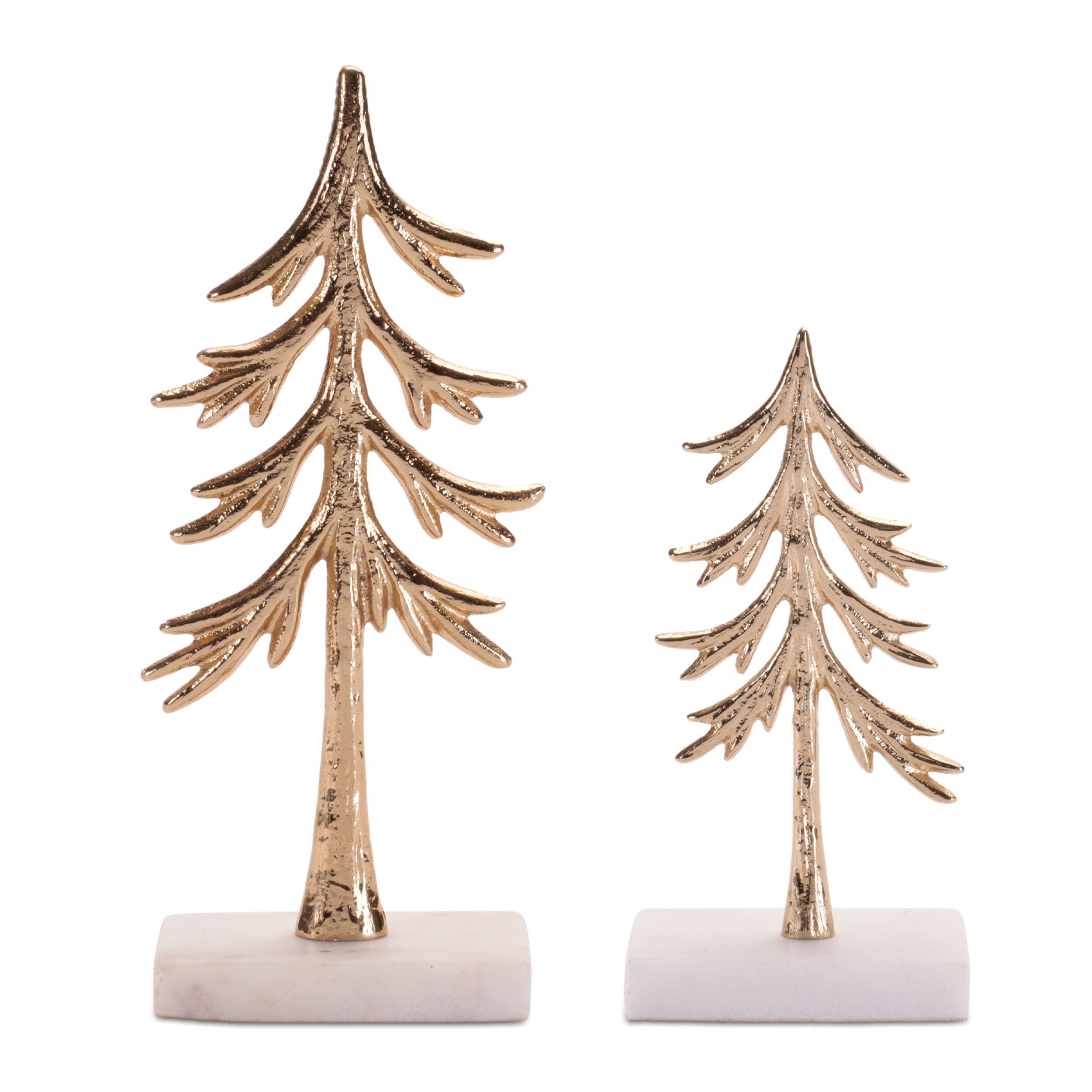 Modern Metal Trees on Marble Base (Set of 2), GOLD, alternate image number 1