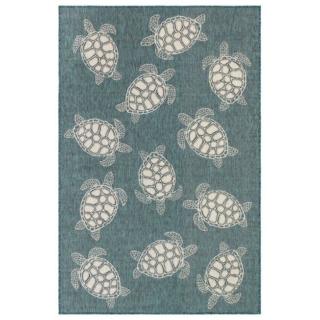 Liora Manne Carmel Seaturtles Indoor/Outdoor Rug, TEAL, hi-res image number 0