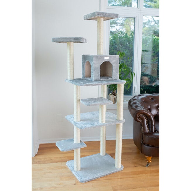Gleepet 74 inches Real Wood Cat Tree With Seven Levels, Silver Gray, , alternate image number null