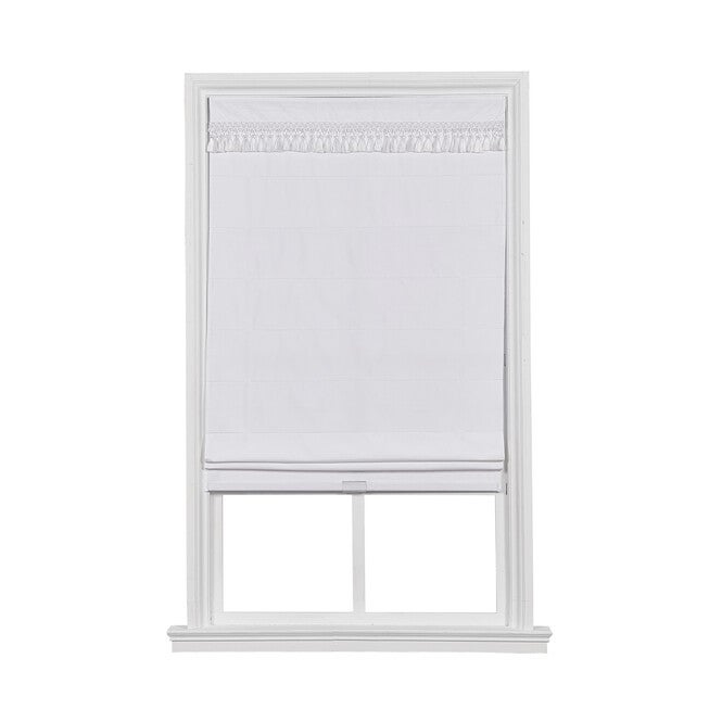 Cordless Tassel Trim Valance Flat Roman Shade, WHITE, hi-res image number 0
