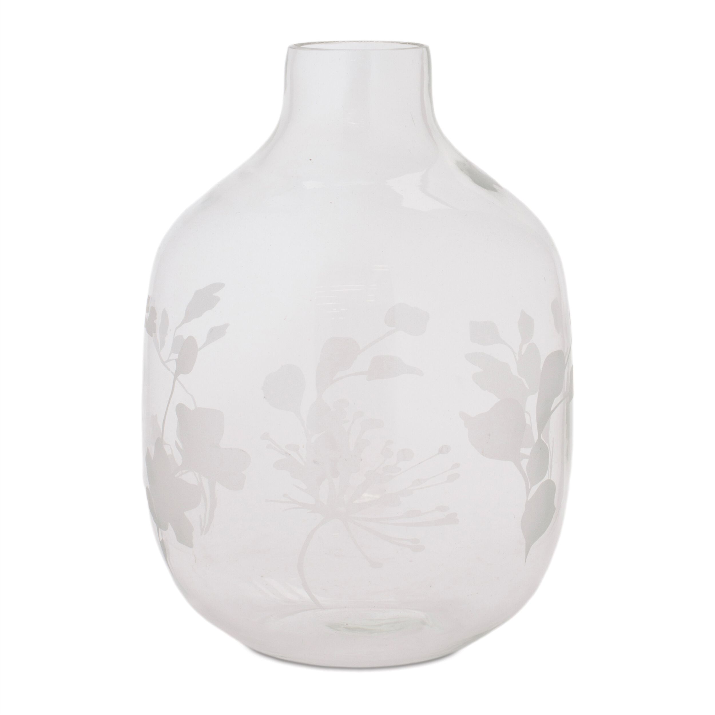Frosted Glass Vase with Floral Etching, CLEAR GRAY, hi-res image number 0