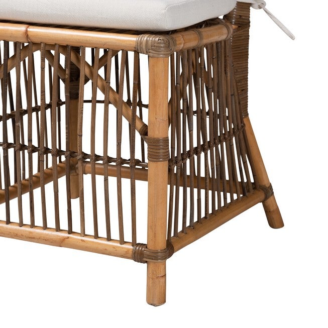 Kim Modern Bohemian White Fabric And Natural Brown Rattan Dining Chair, , alternate image number null