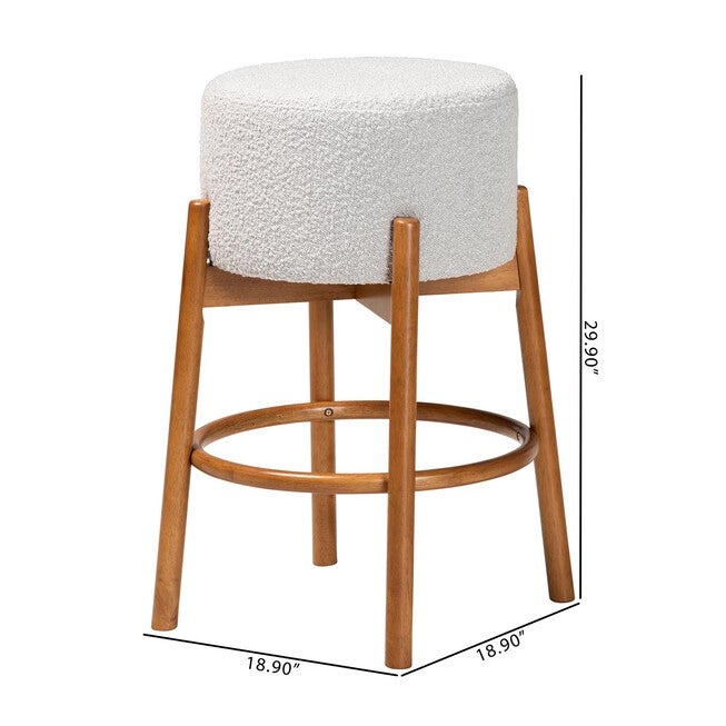 Olwen Modern Japandi Light Grey Boucle Fabric And Walnut Brown Finished Wood 2-Piece Bar Stool Set, , alternate image number 5