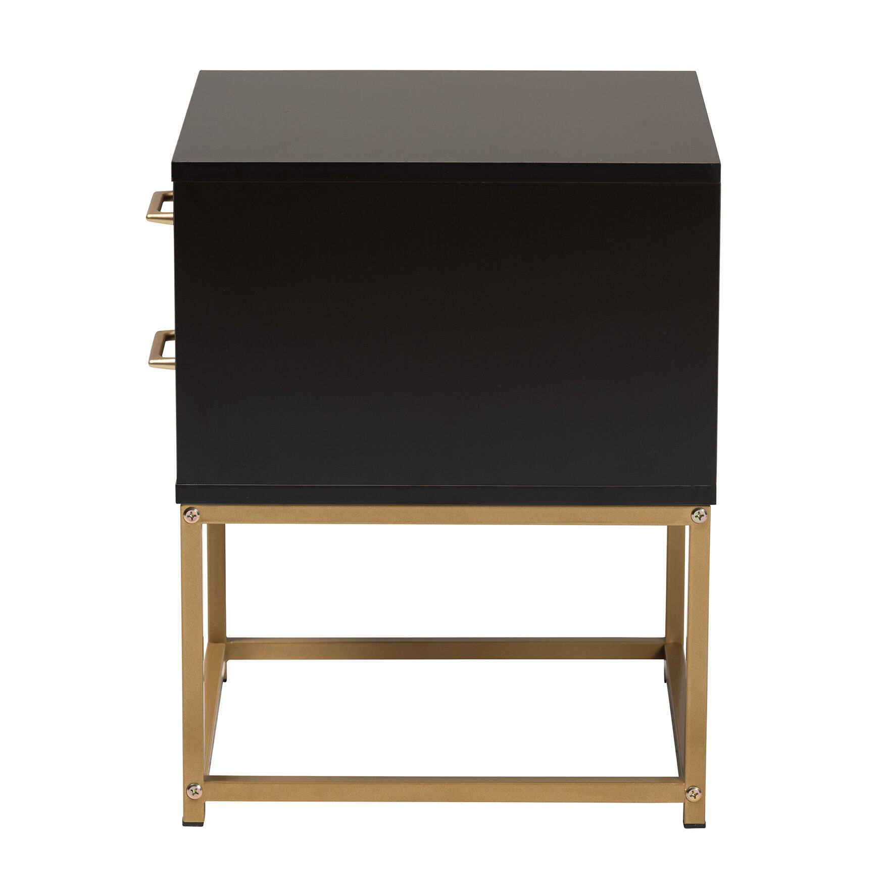 Inaya Contemporary Glam And Luxe Black Finished Wood And Gold Metal 2-Drawer End Table, , alternate image number 3