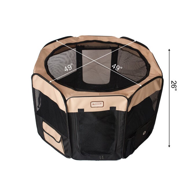 Portable Pet Dog Kitten Playpen In Black And Beige Combo, , alternate image number null
