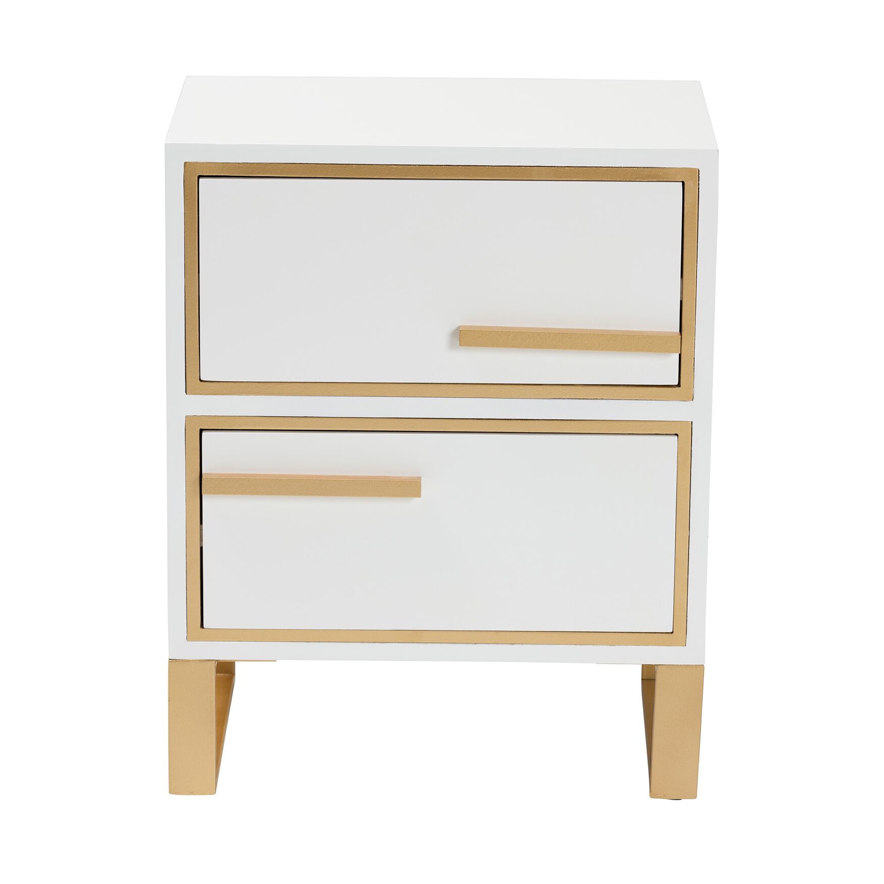 Giolla Contemporary Glam And Luxe White Finished Wood And Gold Metal 2-Drawer Nightstand, , alternate image number 2