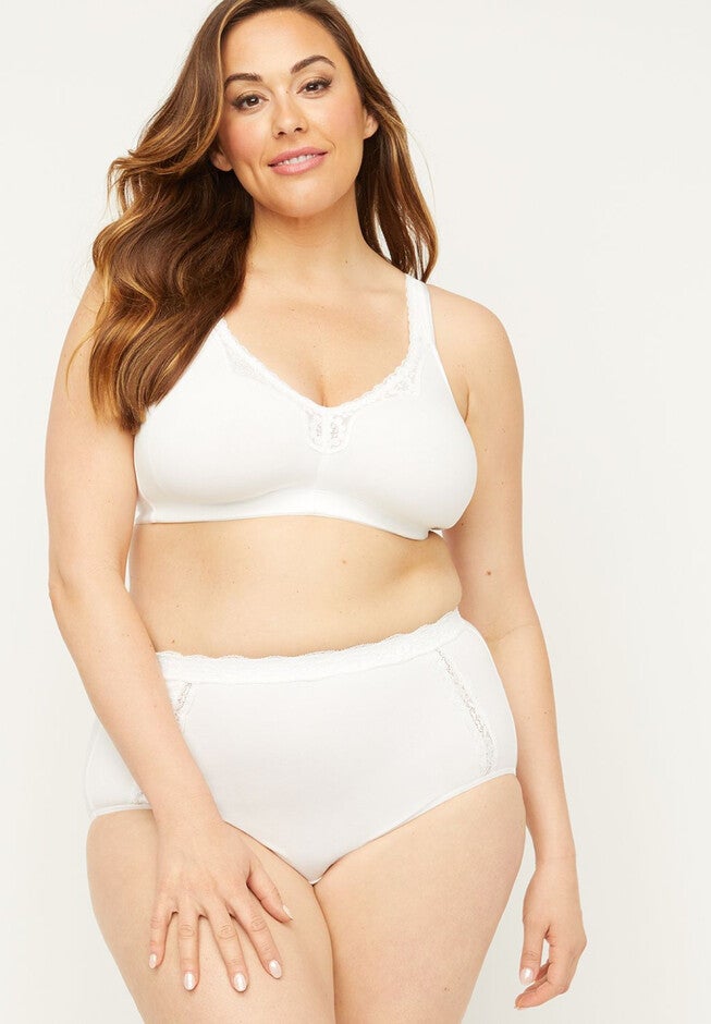 Cotton Full Brief Panty With Lace, WHITE, hi-res image number 0